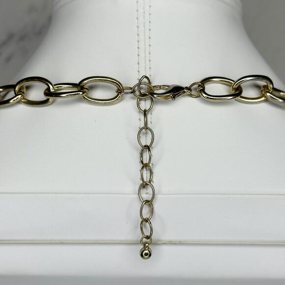 Gold Tone and White Long Chain Link Necklace - Picture 12 of 12